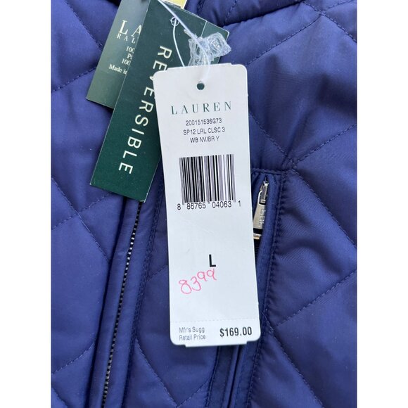 Lauren Ralph Lauren Navy Blue Reversible Quilted Vest Womens Size L With Yellow - Picture 2 of 7